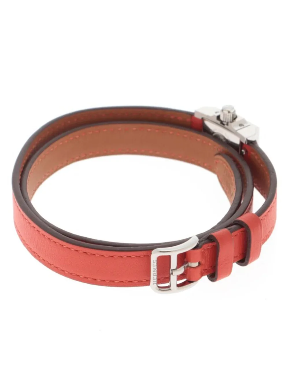 Hermes Medor Tour Watch SS Stainless Steel Leather Strap Silver Dial Quartz